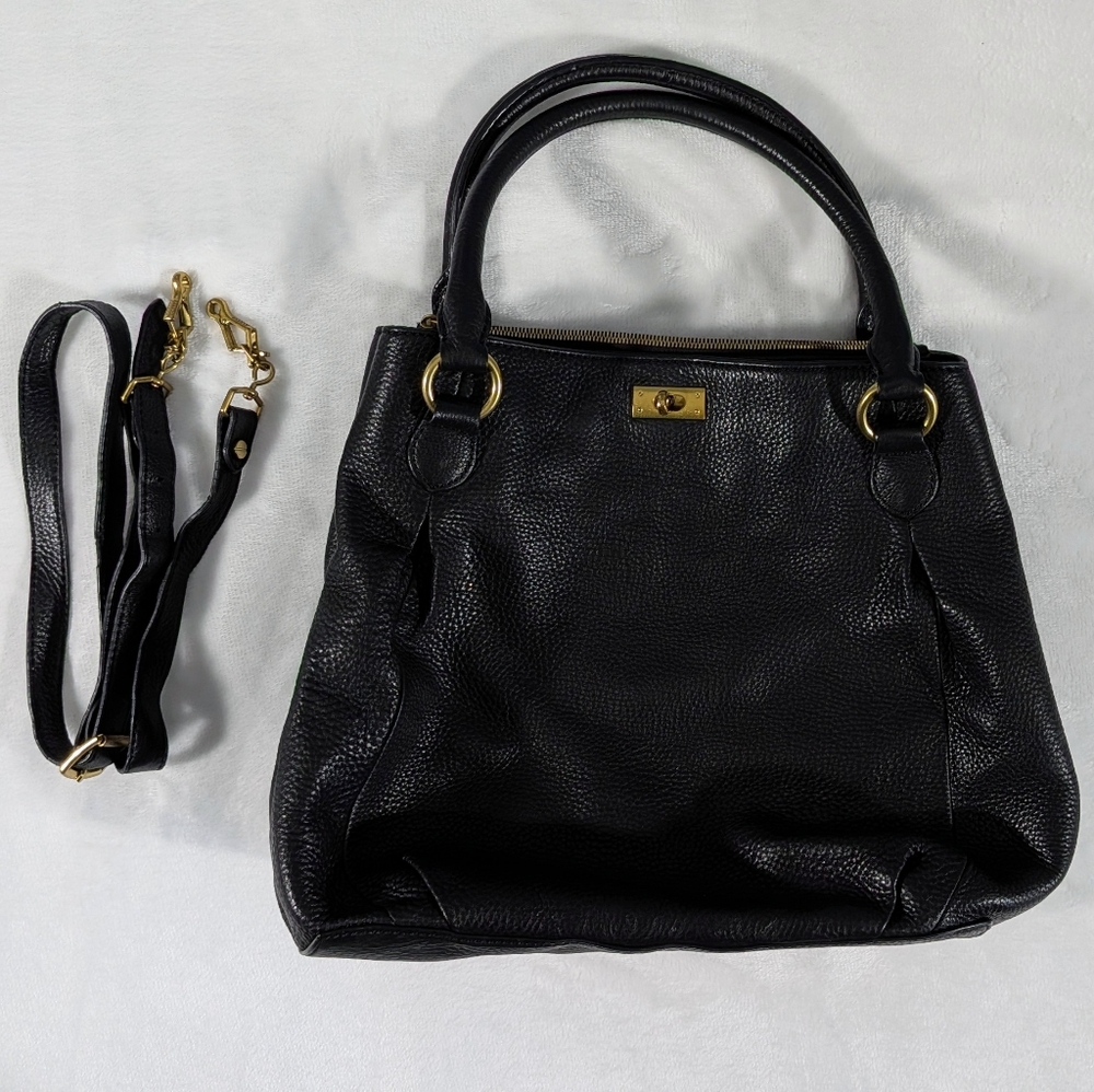 J Crew 100% Leather Black Brompton Convertible Crossbody Shoulder Tote Bag